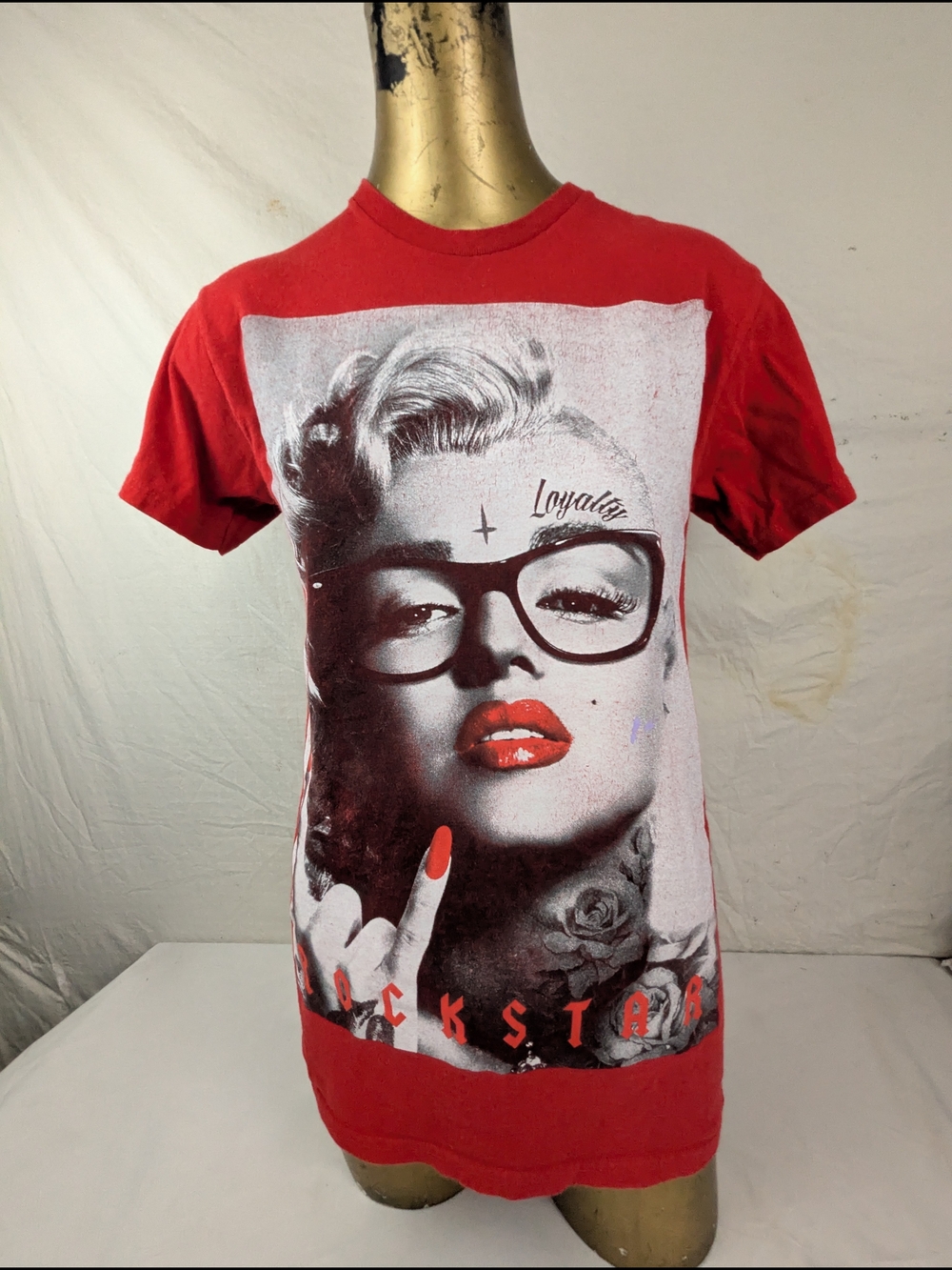 Marilyn Monroe Buddy Holly Rockstar Mashup Red Tee Popular Poison Small